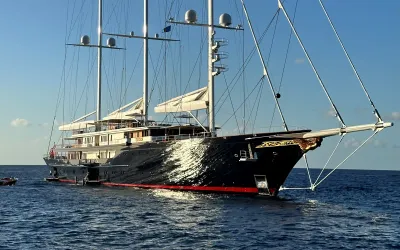 Koru (127m, Oceanco 2023), the world's largest sailing yacht, under full sail
